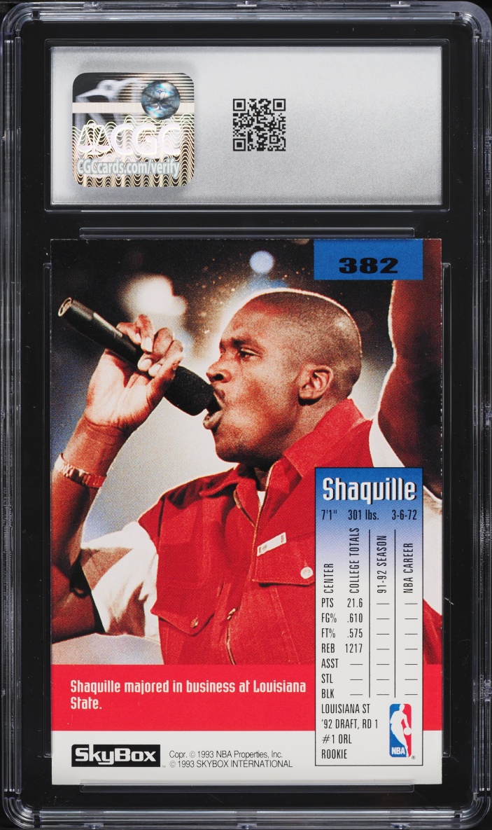 1992 Skybox Basketball Shaquille O'Neal ROOKIE #382 CGC 9 MINT