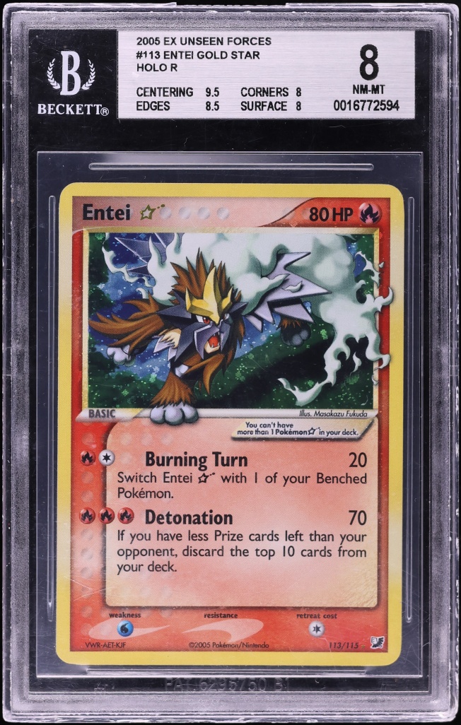 2005 Pokemon EX Unseen Forces Holo Entei Gold Star #113 BGS 8 NM-MT