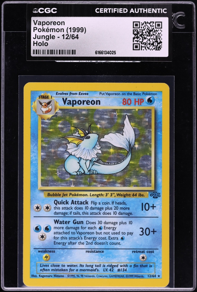 1999 Pokemon Jungle Holo Vaporeon #12 CGC AUTH