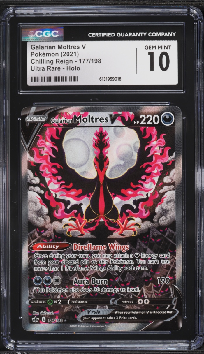 2021 Pokemon Sword & Shield Chilling Reign Alt Art Galarian Moltres V #177 CGC 10 GEM MINT