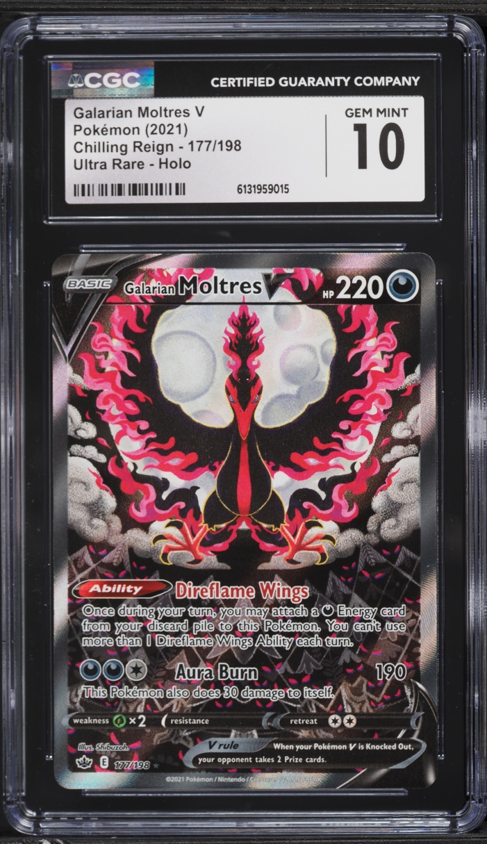2021 Pokemon Sword & Shield Chilling Reign Alt Art Galarian Moltres V #177 CGC 10 GEM MINT