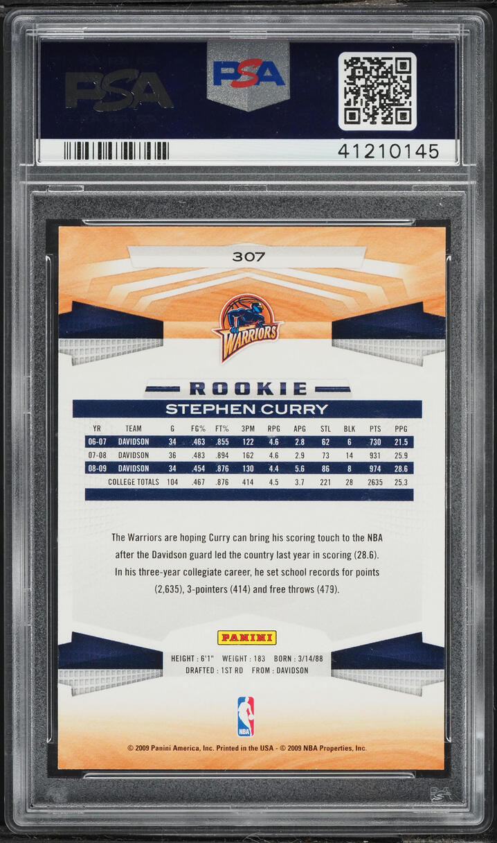 2009 Panini Basketball Stephen Curry ROOKIE #307 PSA 10 GEM MINT