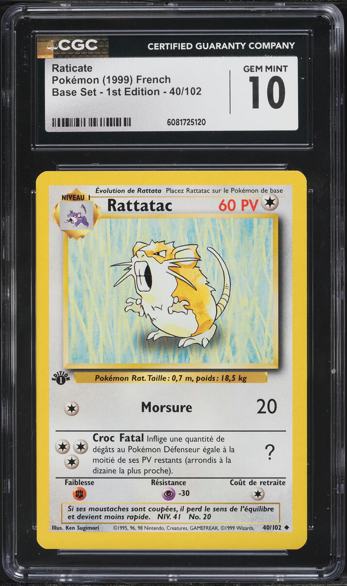 1999 Pokemon French Base Set 1st Edition Raticate #40 CGC 10 GEM MINT ...