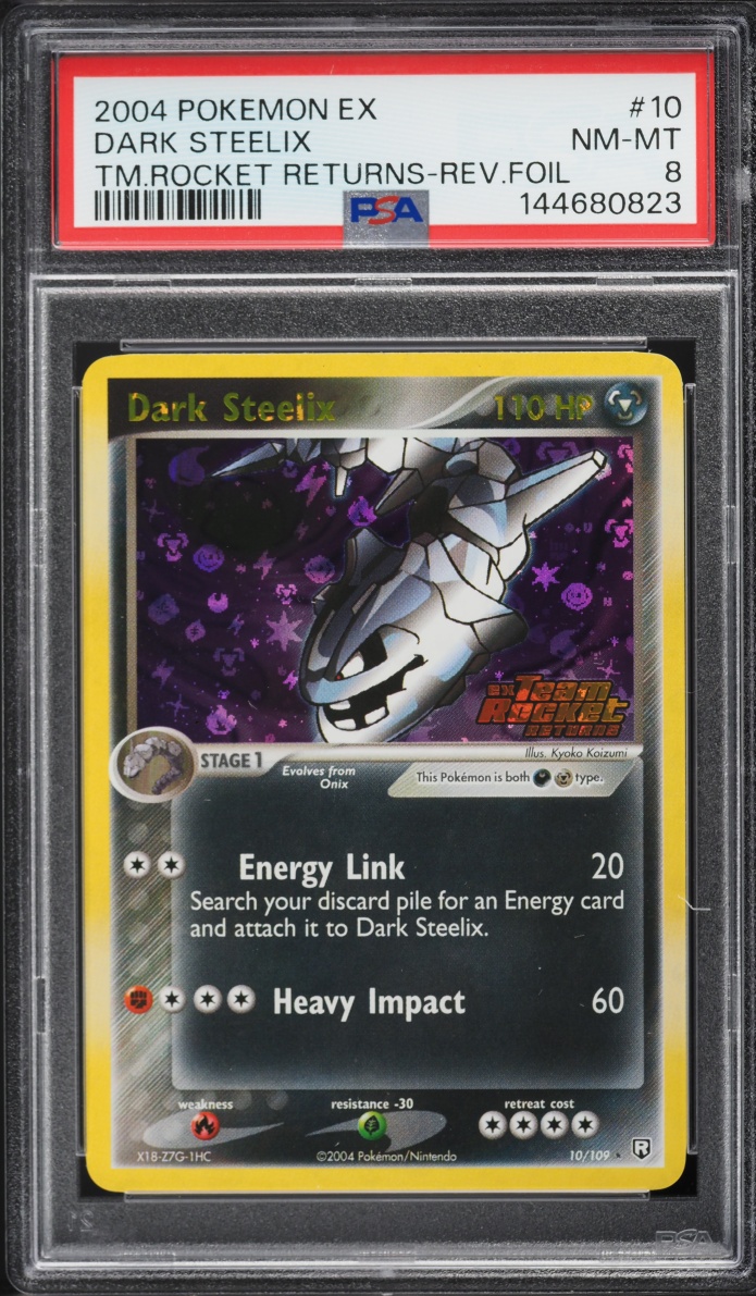 2004 Pokemon EX Team Rocket Returns Reverse Holo Dark Steelix #10 PSA 8 NM-MT