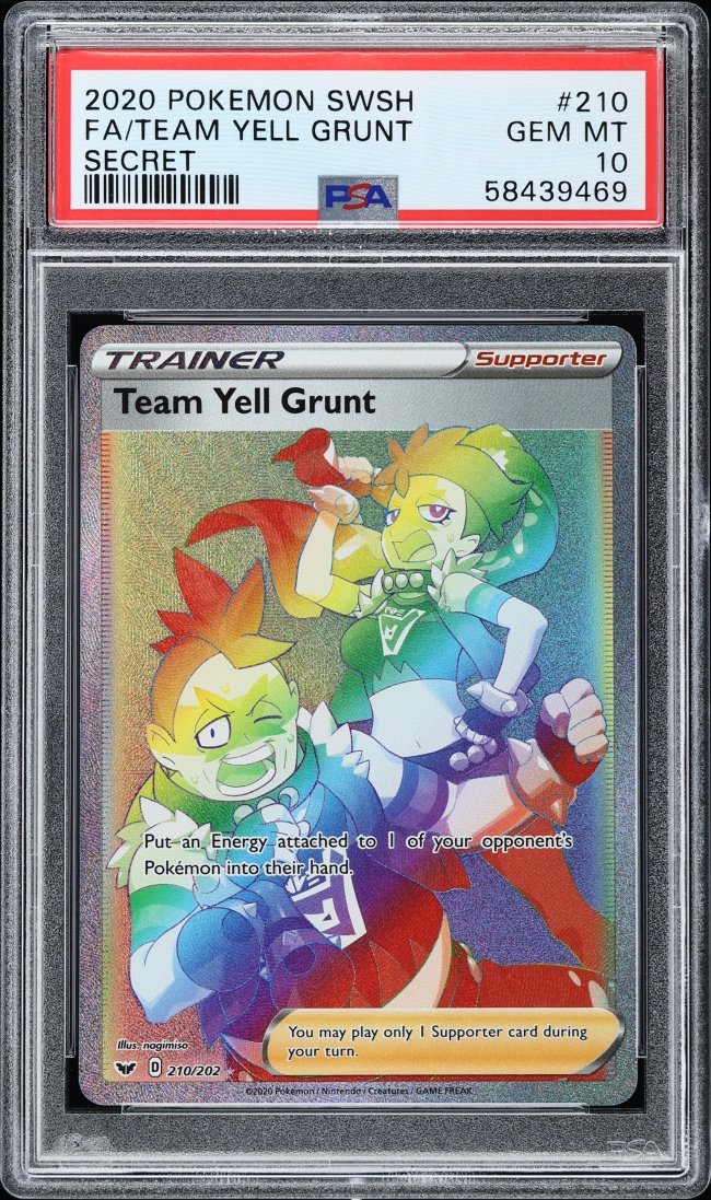 2020 Pokemon Sword & Shield Rainbow Rare Team Yell Grunt #210 PSA 10 GEM MINT