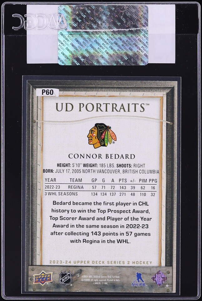2023 Upper Deck Portraits Connor Bedard ROOKIE #P60 CGC AUTH