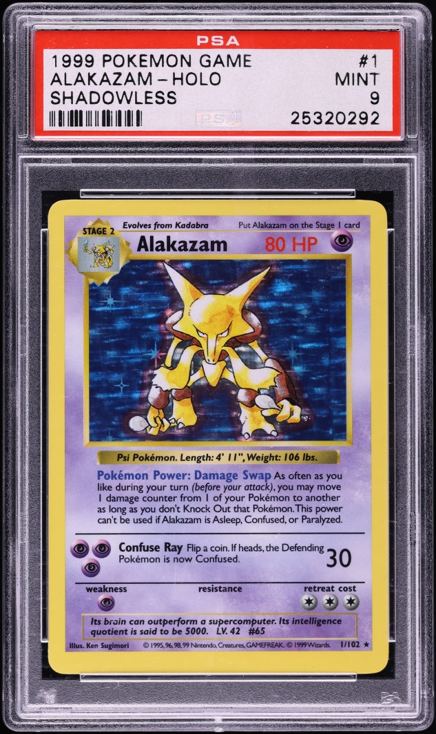 1999 Pokemon Base Set Shadowless Holo Alakazam #1 PSA 9 MINT