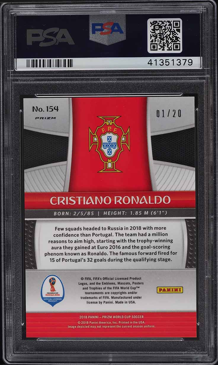2018 Panini Prizm World Cup Camo Cristiano Ronaldo 1/20 #154 PSA 10 GEM MINT