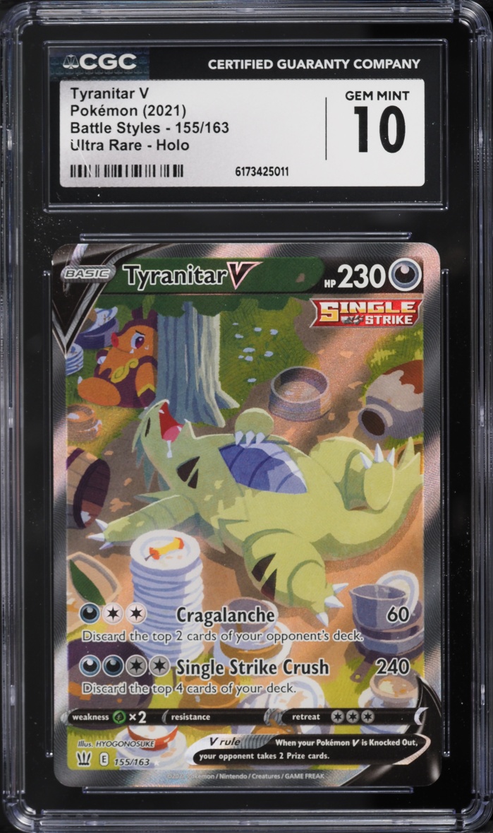 2021 Pokemon Sword & Shield Battle Styles Full Art Tyranitar V #155 CGC 10 GEM MINT
