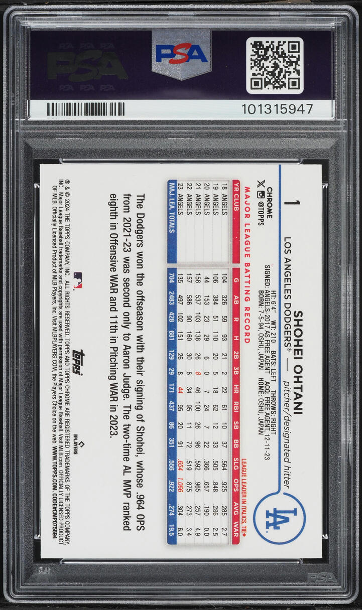 2024 Topps Chrome Sepia Refractor Shohei Ohtani #1 PSA 10 GEM MINT
