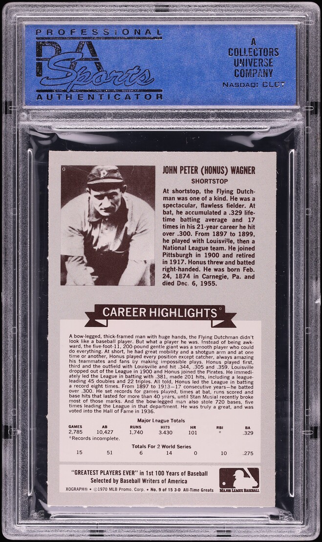 1970 Rold Gold Pretzels All Time Greats Honus Wagner #9 PSA 8 NM-MT