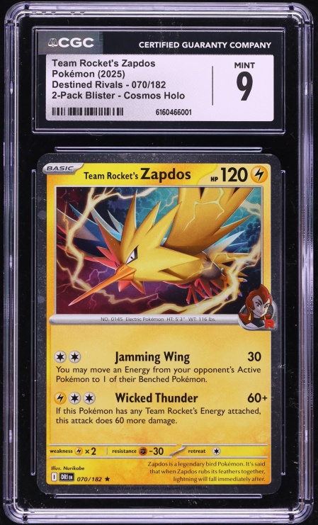 2025 Pokemon Scarlet & Violet Destined Rivals Cosmos Holo Team Rocket's Zapdos #70 CGC 9 MINT