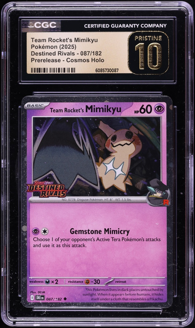 2025 Pokemon SV Destined Rivals Prerelease Holo Team Rocket's Mimikyu #87 CGC 10 PRISTINE