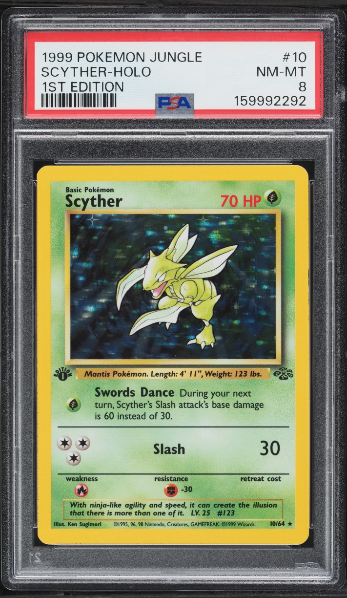 1999 Pokemon Jungle 1st Edition Holo Scyther #10 PSA 8 NM-MT