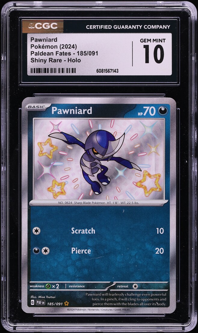 2024 Pokemon Scarlet & Violet Paldean Fates Shiny Pawniard #185 CGC 10 GEM MINT