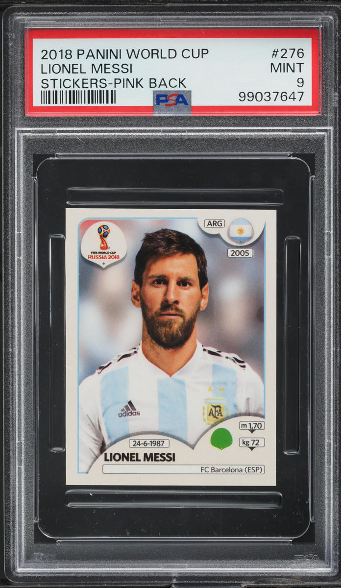 2018 Panini World Cup Stickers Pink Back Lionel Messi #276 PSA 9 MINT