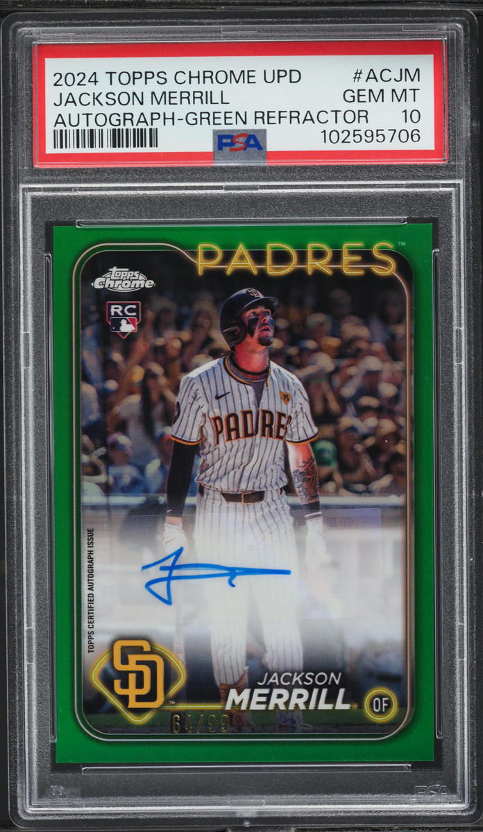2024 Topps Chrome Update Green Refractor Jackson Merrill ROOKIE AUTO /99 PSA 10
