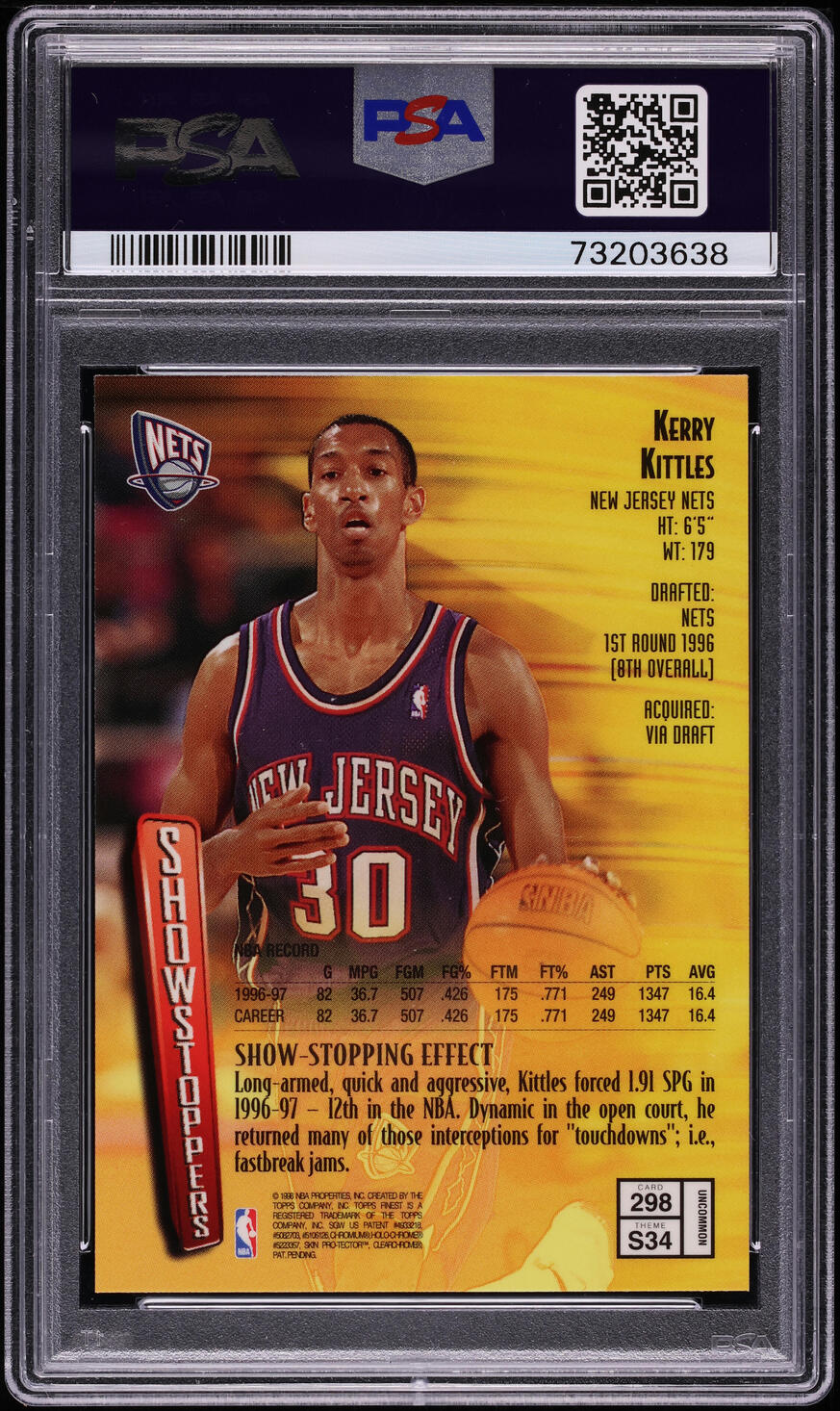 1997 Finest Refractor w/ Coating Kerry Kittles #298 PSA 9 MINT