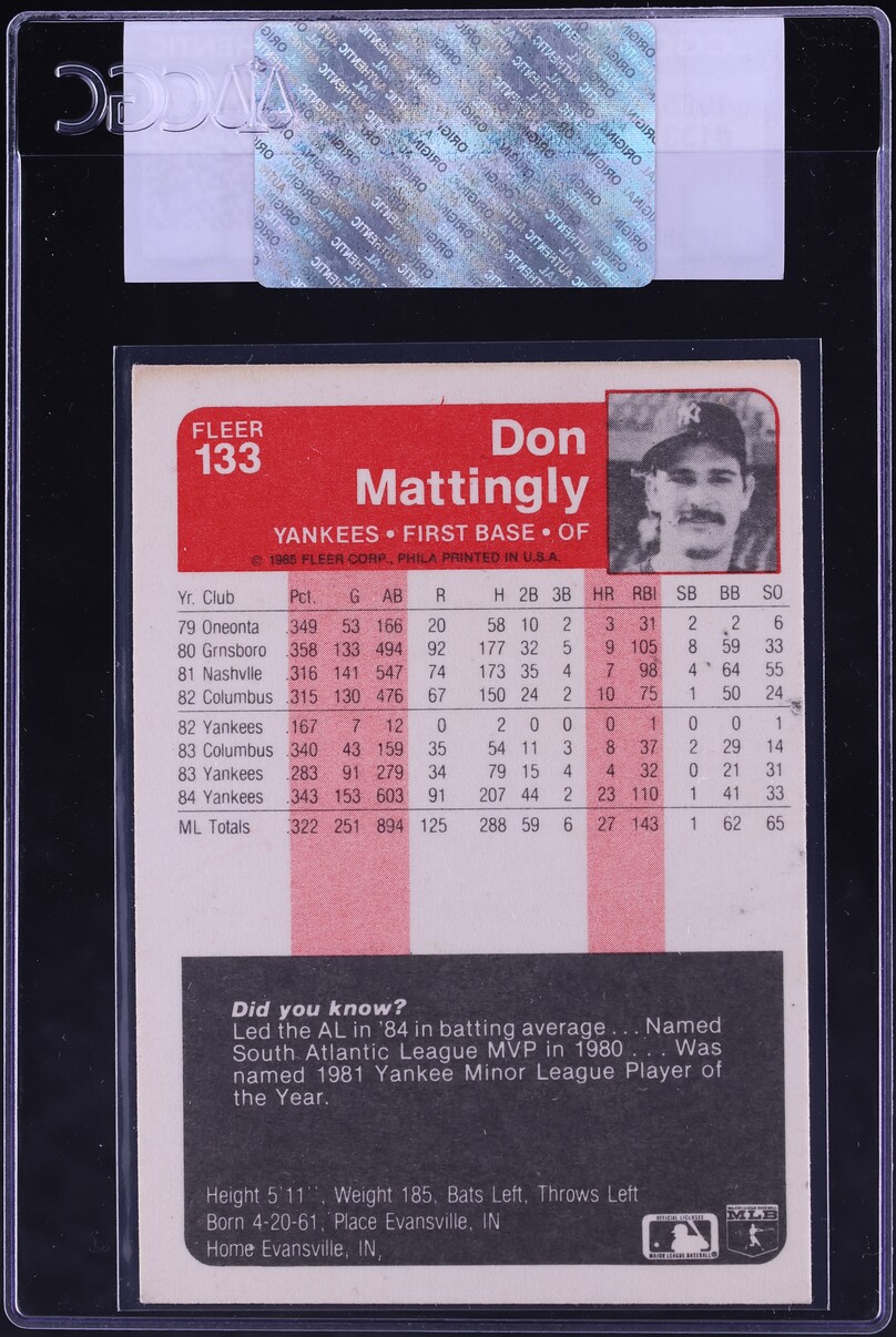 1985 Fleer Don Mattingly #133 CGC AUTH