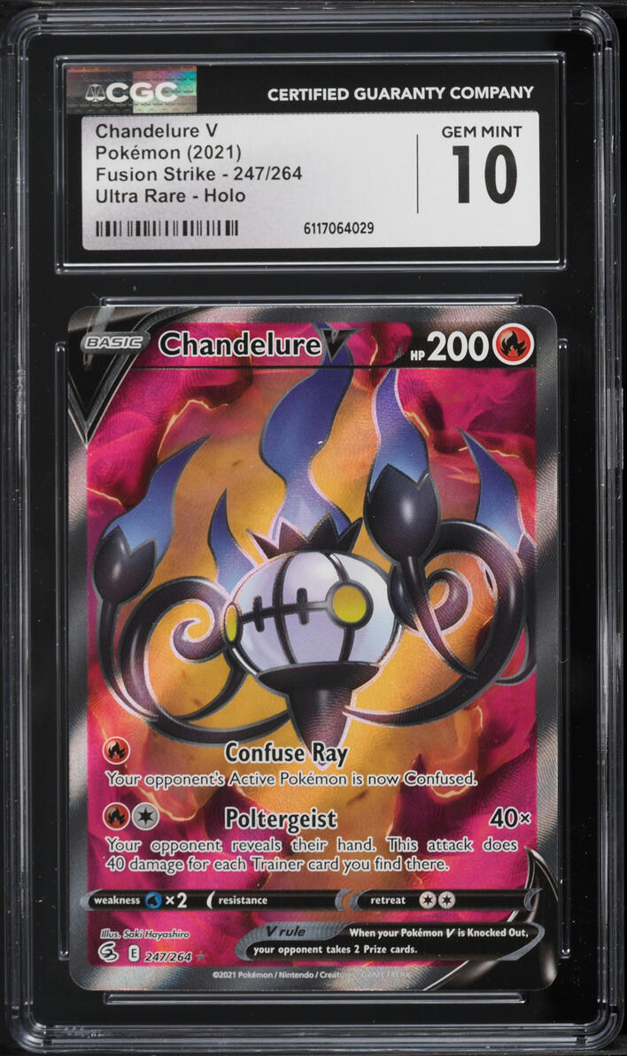 2021 Pokemon Sword & Shield Fusion Strike Full Art Chandelure V #247 CGC 10 GEM MINT