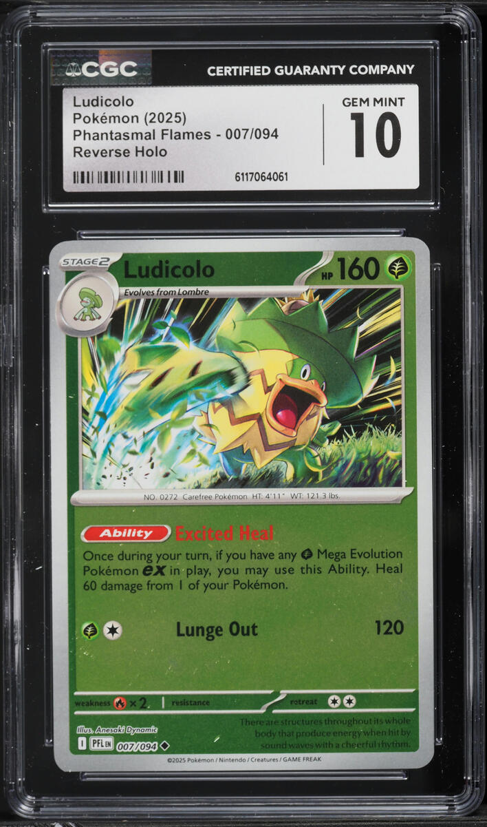 2025 Pokemon Mega Phantasmal Flames Reverse Holo Ludicolo #007 CGC 10 GEM MINT