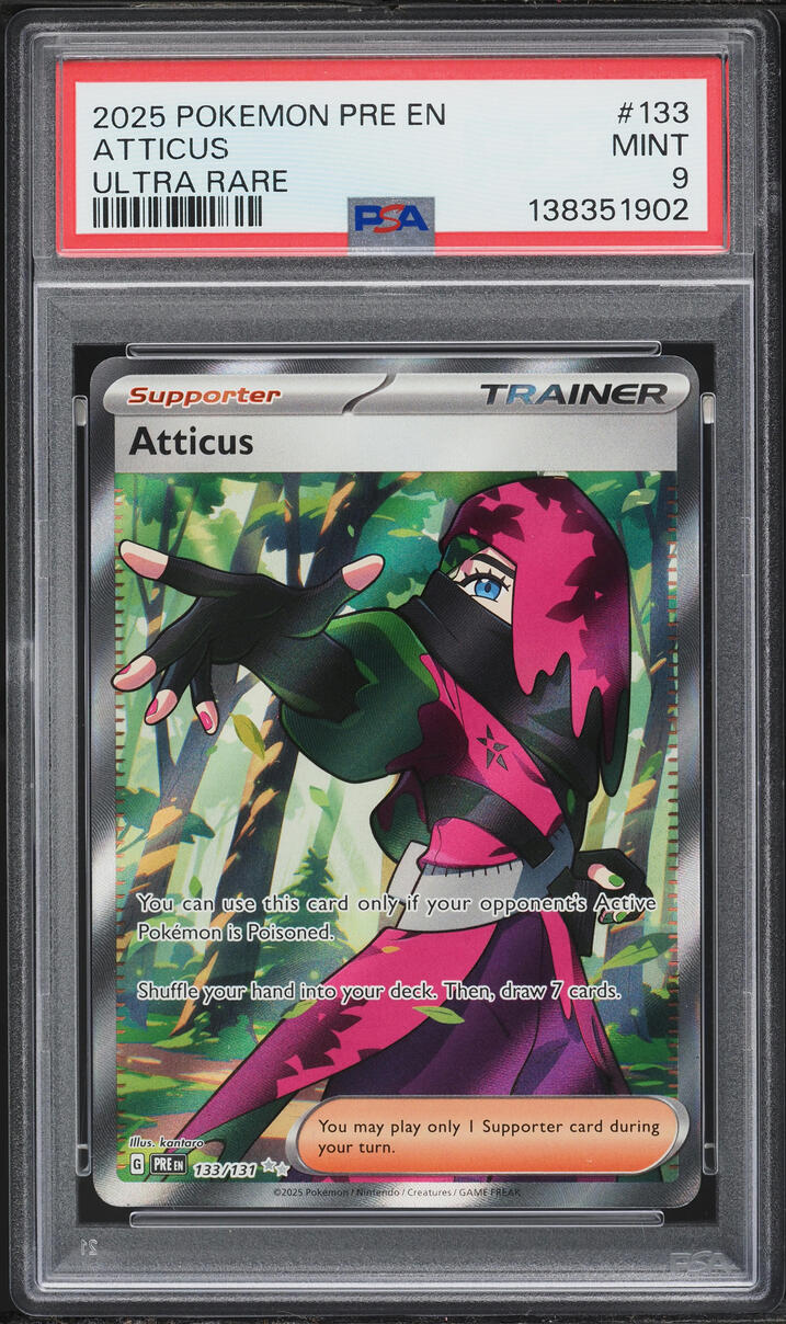 2025 Pokemon Scarlet & Violet Prismatic Evolutions Full Art Atticus #133 PSA 9 MINT