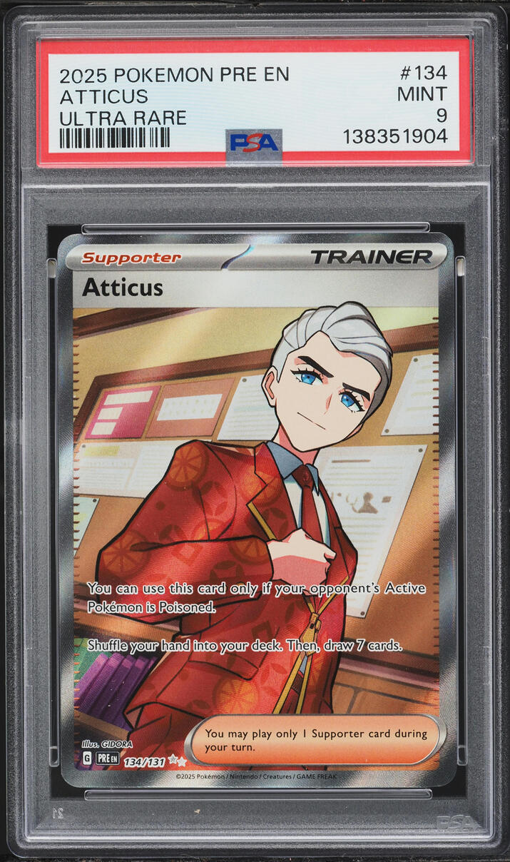 2025 Pokemon Scarlet & Violet Prismatic Evolutions Full Art Atticus #134 PSA 9 MINT