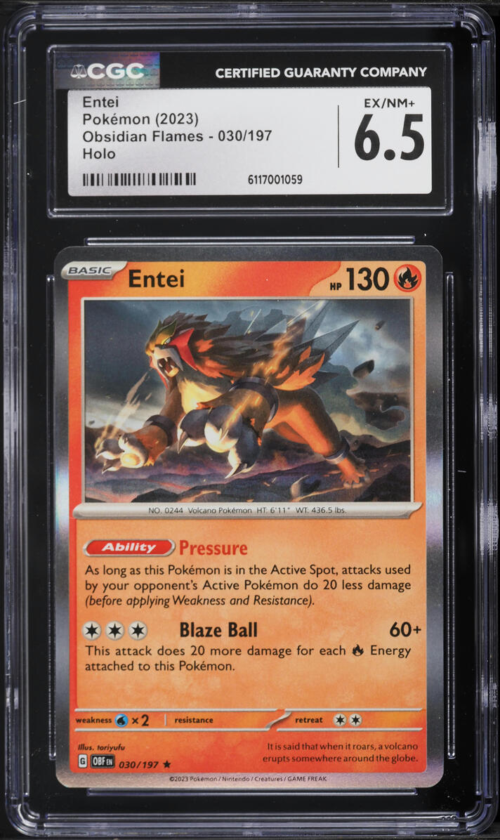 2023 Pokemon Scarlet & Violet Obsidian Flames Holo Entei #30 CGC 6.5 EXMT+