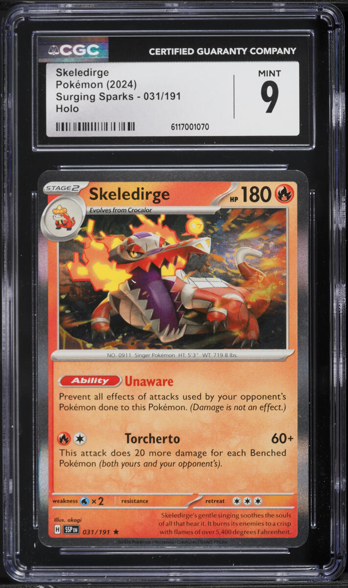 2024 Pokemon Scarlet & Violet Surging Sparks Holo Skeledirge #31 CGC 9 MINT