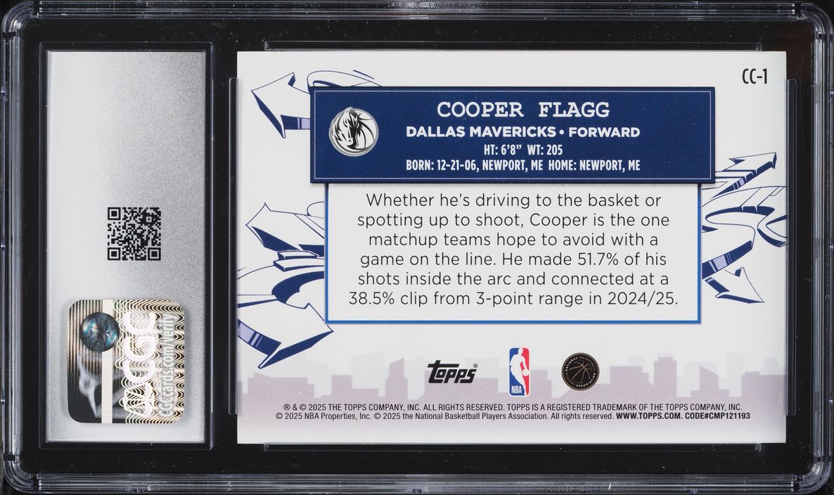 2025 Topps Clutch City Prospects Cooper Flagg ROOKIE #CC-1 CGC 10 GEM MINT