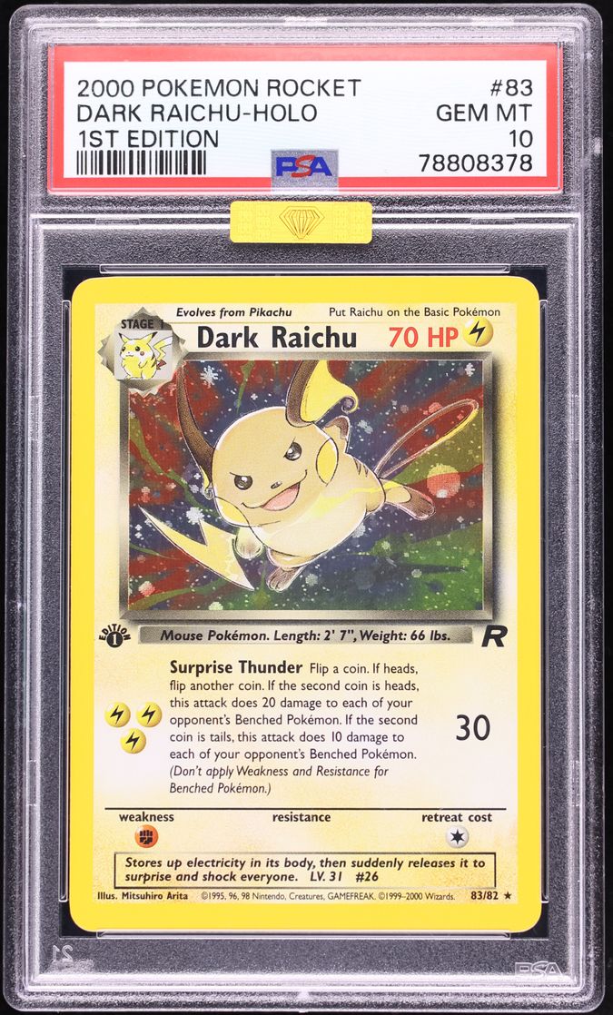 2000 Pokemon Team Rocket 1st Edition Holo Dark Raichu #83 MBA PSA 10 GEM MINT