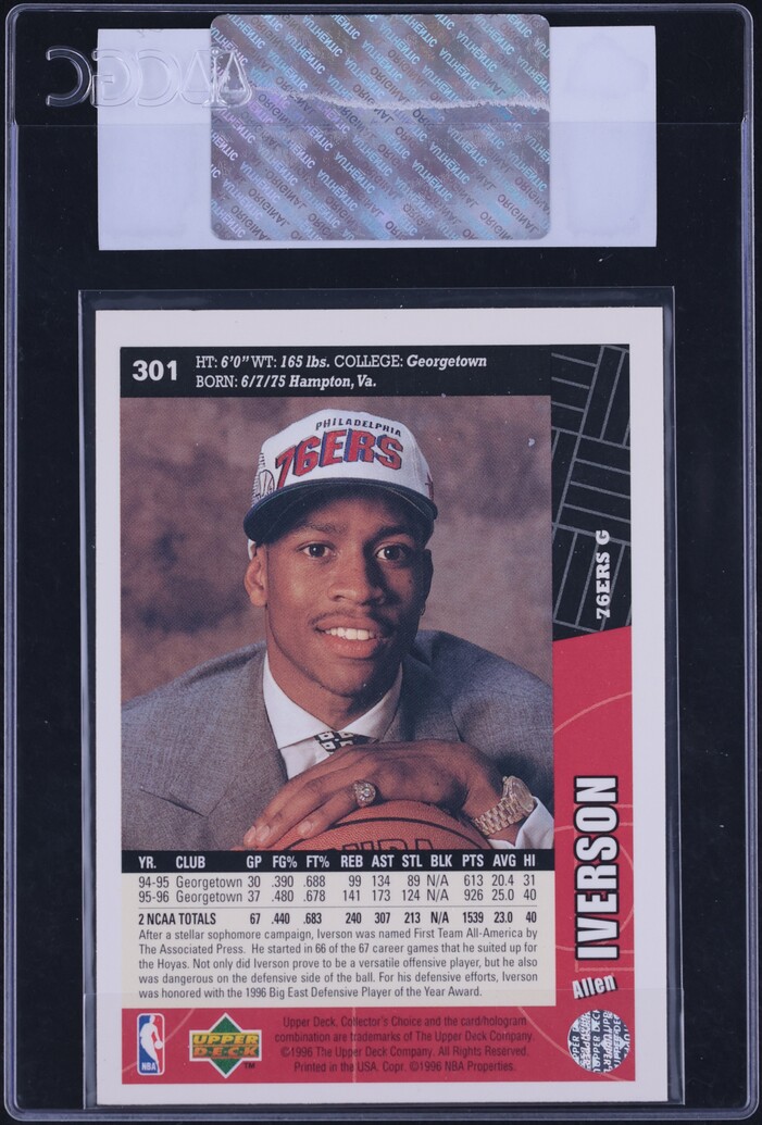 1996 Collector's Choice Allen Iverson ROOKIE #301 CGC AUTH