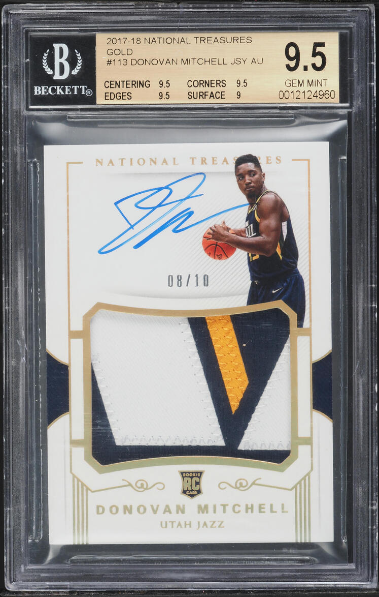 2017 National Treasures Gold Donovan Mitchell ROOKIE PATCH AUTO /10 #113 BGS 9.5 GEM MINT