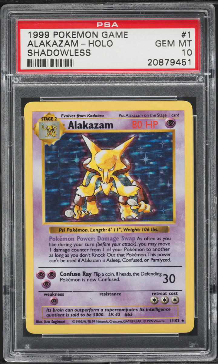 1999 Pokemon Base Set Shadowless Holo Alakazam #1 PSA 10 GEM MINT
