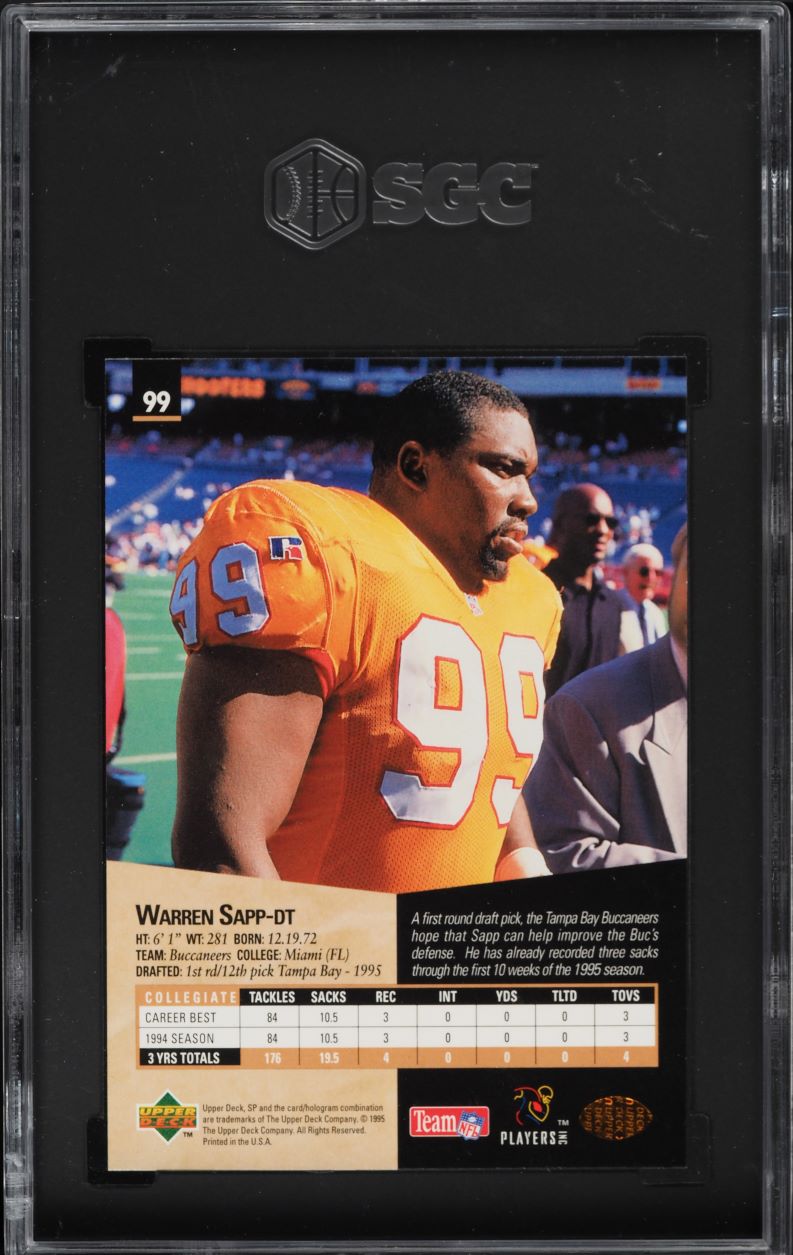 1995 SP Football Warren Sapp ROOKIE #99 SGC 10 GEM MINT