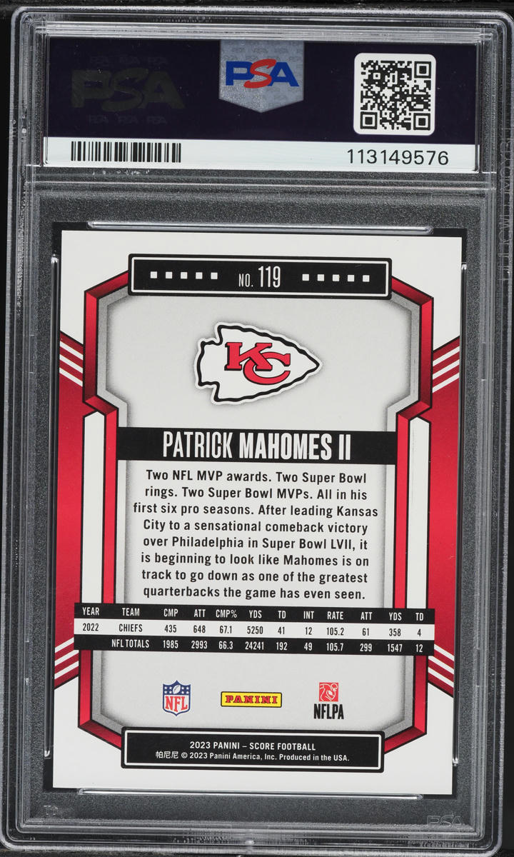 2023 Score Lava Patrick Mahomes II /565 #119 PSA 8 NM-MT