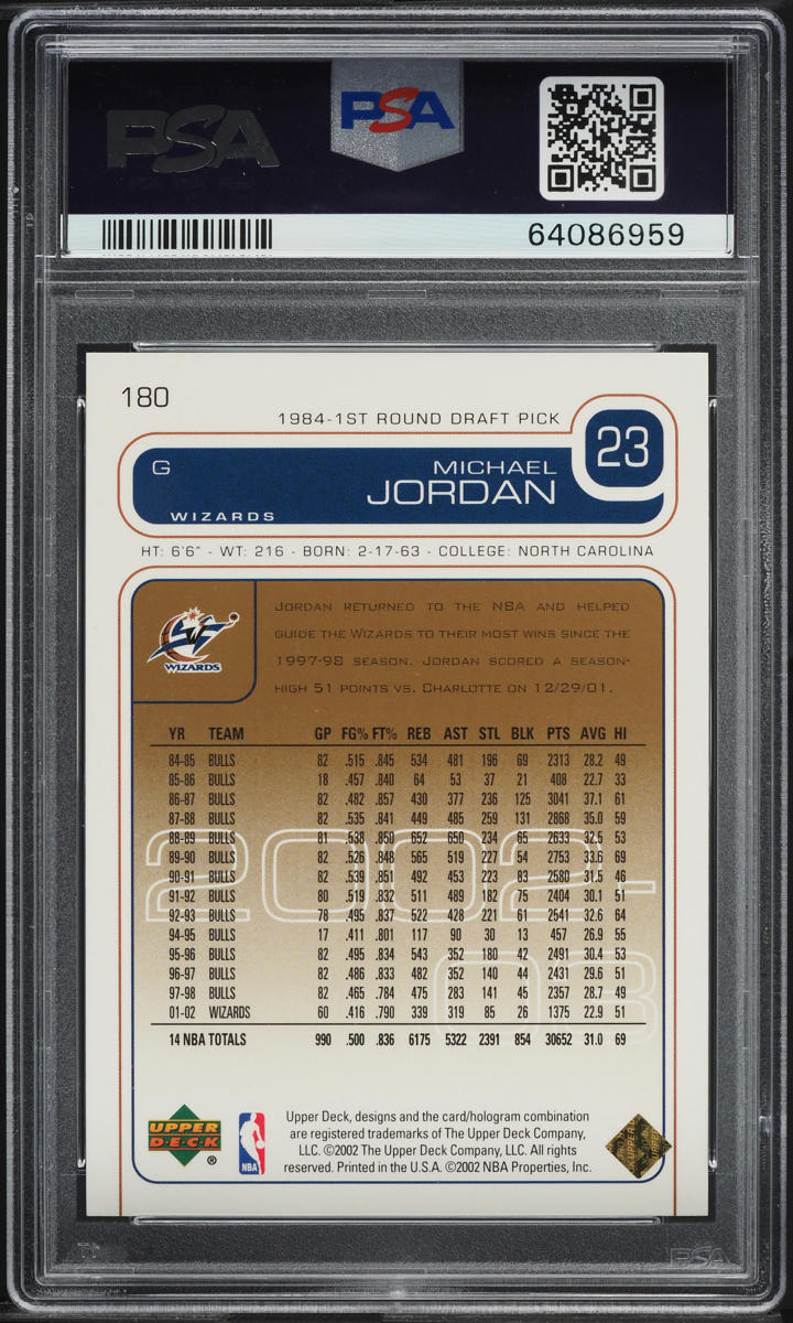 2002 Upper Deck Exclusives Michael Jordan /100 #180 PSA 9 MINT