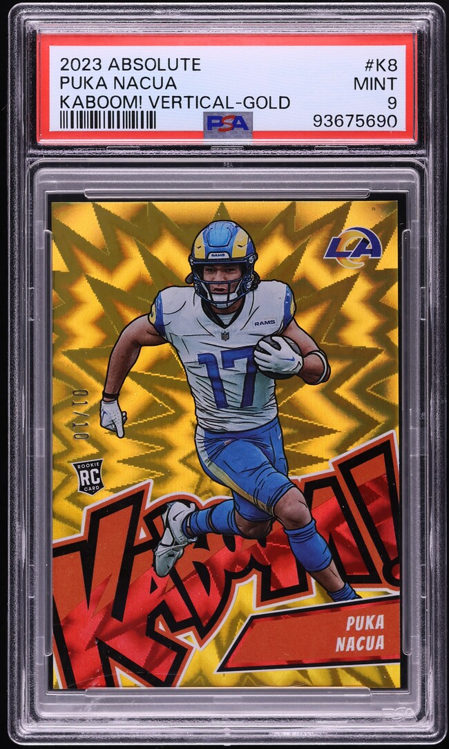 2023 Absolute Kaboom! Vertical Gold Puka Nacua ROOKIE 1/10 #K8 PSA 9 MINT