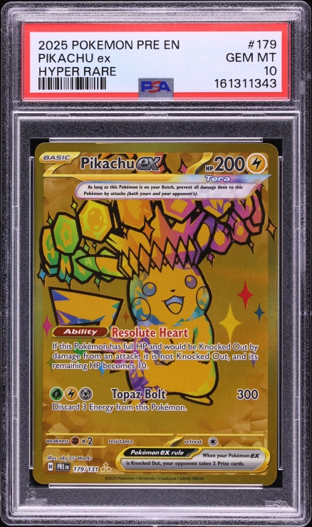 2025 Pokemon Scarlet & Violet Prismatic Evolutions Gold Rare Pikachu Ex #179 PSA 10 GEM MINT