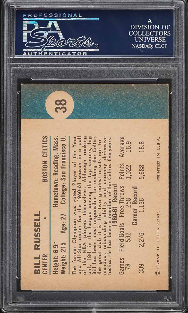 1961 Fleer Basketball Bill Russell #38 PSA 6 EXMT