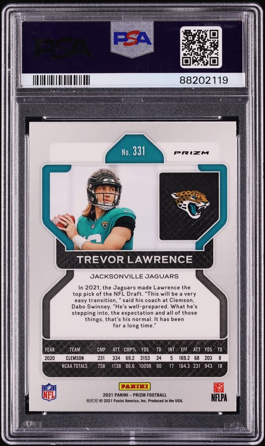 2021 Panini Prizm Silver Trevor Lawrence ROOKIE #331 PSA 10 GEM MINT