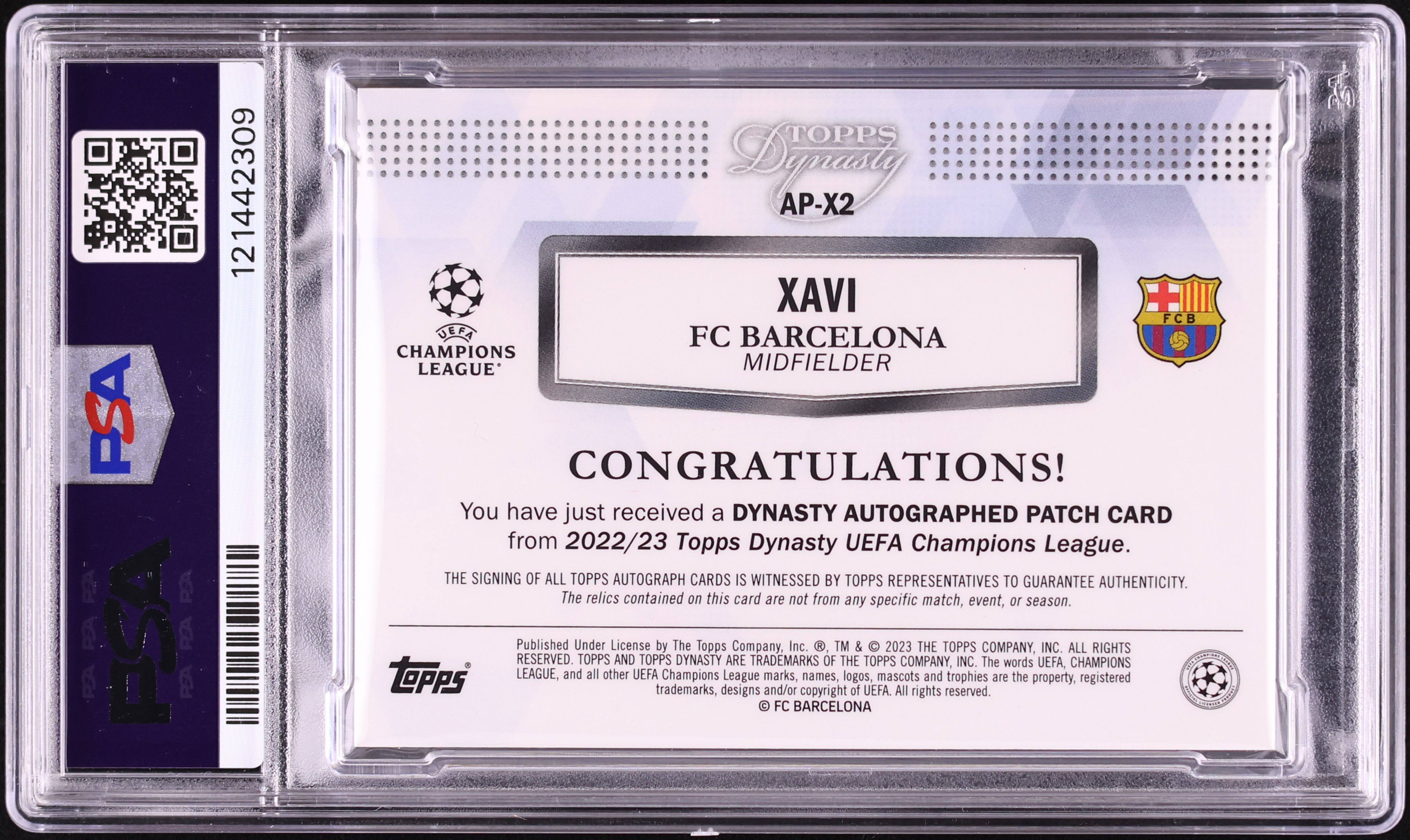 2022 Topps Dynasty UEFA Champions League Gold Xavi PATCH AUTO DNA