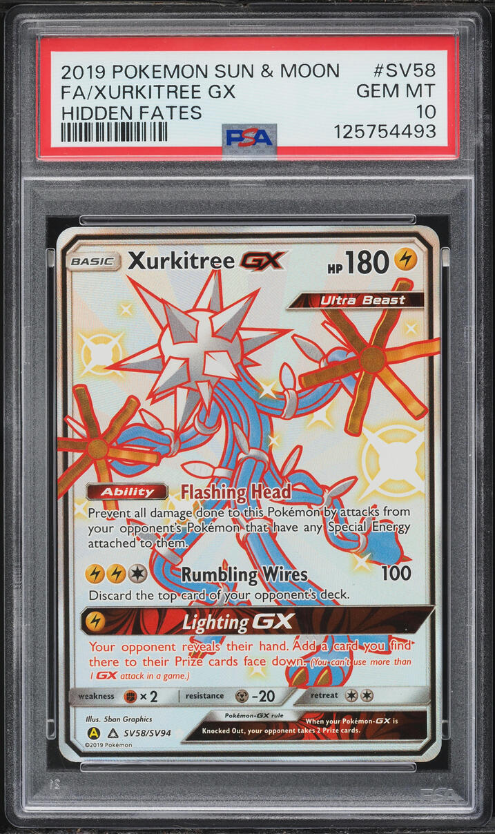 2019 Pokemon Sun & Moon Hidden Fates Full Art Shiny Xurkitree GX #SV58 PSA 10 GEM MINT