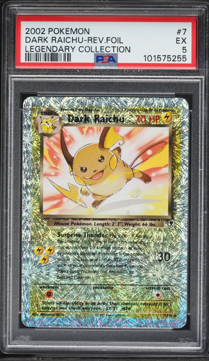 2002 Pokemon Legendary Collection Reverse Holo Dark Raichu #7 PSA 5 EX