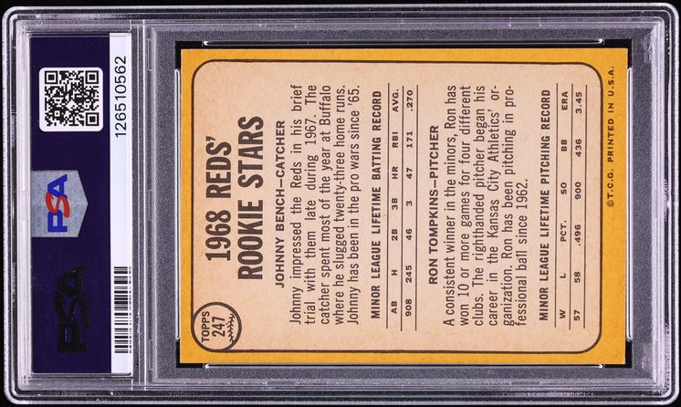 1968 Topps Johnny Bench ROOKIE #247 PSA 5 EX