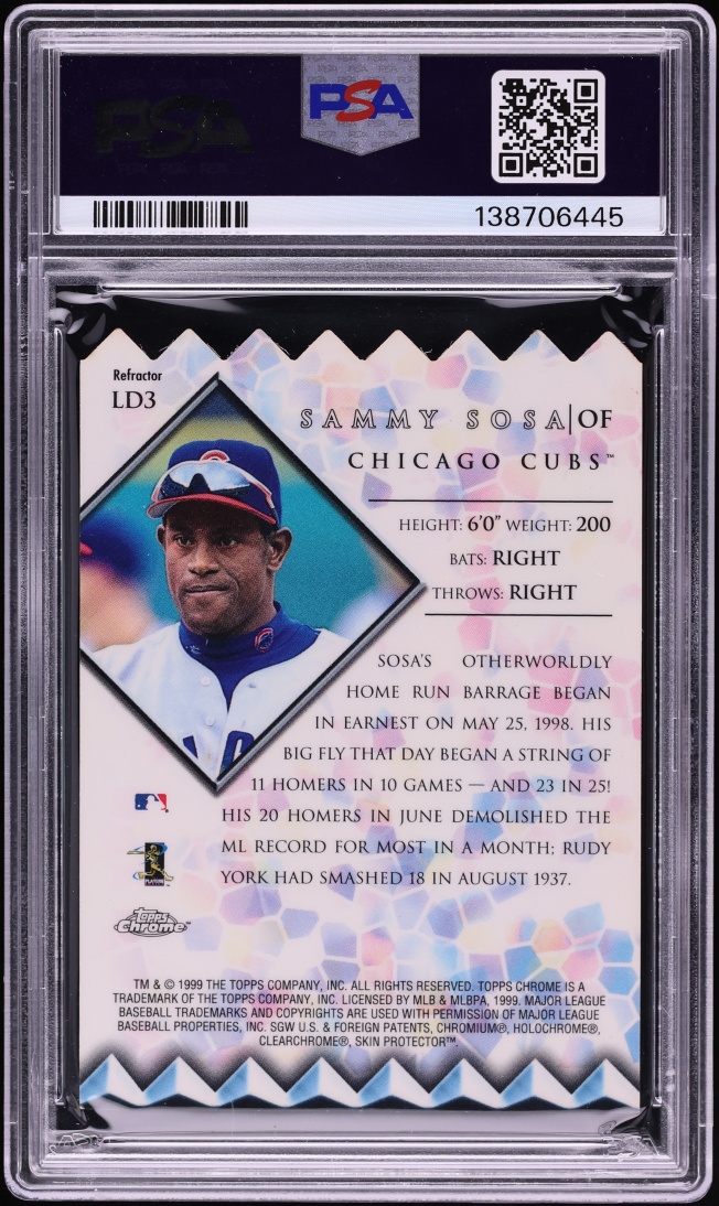 1999 Topps Chrome Lords Of The Diamond Refractor Die-Cut Sammy Sosa #LD3 PSA 8 NM-MT