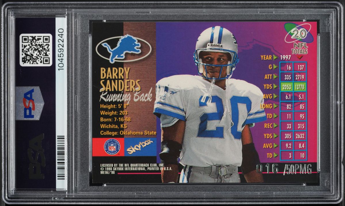 1998 Metal Universe Precious Metal Gems PMG Barry Sanders /50 #20 PSA 8 NM-MT