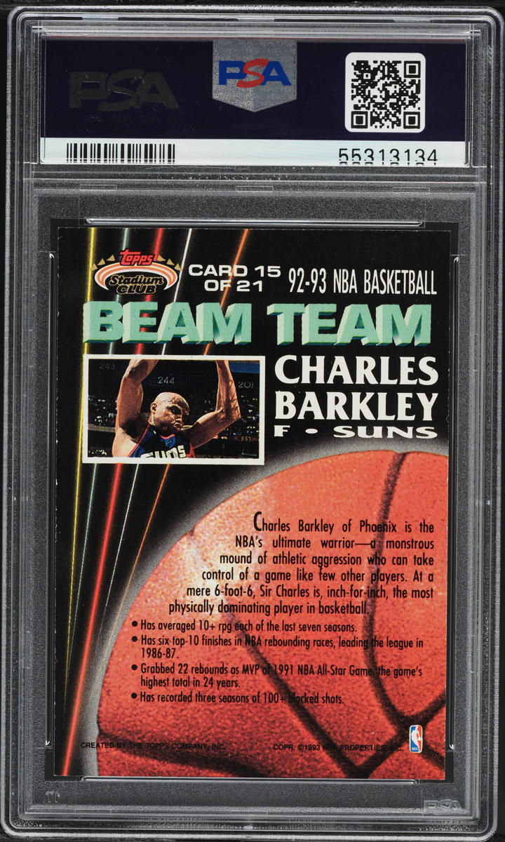 1992 Stadium Club Beam Team Members Only Charles Barkley #15 PSA 9 MINT - Photo 2