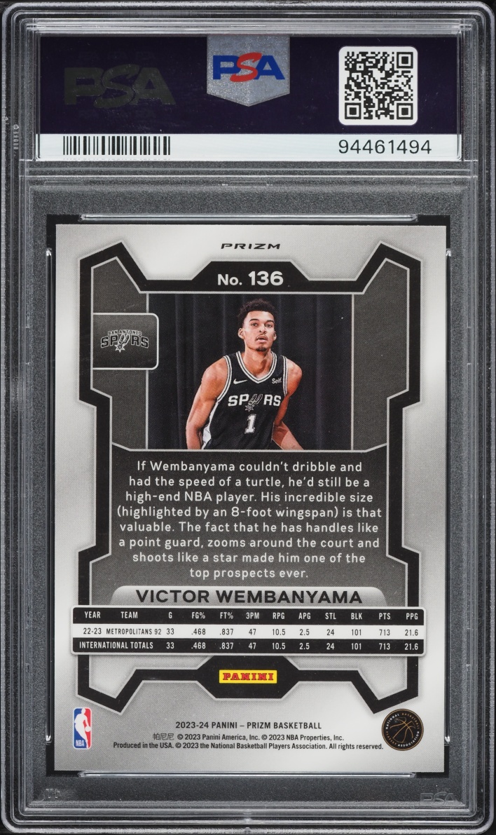 2023 Panini Prizm Green Victor Wembanyama ROOKIE #136 PSA 10 GEM MINT