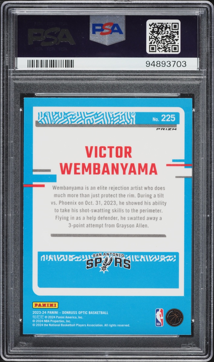 2023 Donruss Optic Hyper Pink Victor Wembanyama ROOKIE #225 PSA 10 GEM MINT